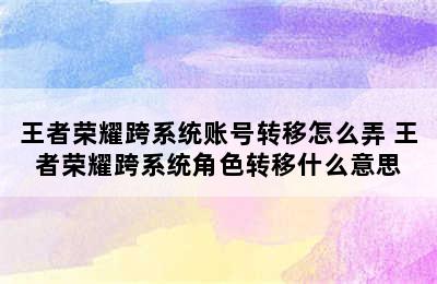 王者荣耀跨系统账号转移怎么弄 王者荣耀跨系统角色转移什么意思